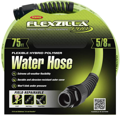 Flexzilla Pro Water Hose with Reusable Fittings. 5/8 in. x 75 ft.. Heavy Duty. Lightweight. Drinking Water Safe - HFZWP575 - MPR Tools & Equipment