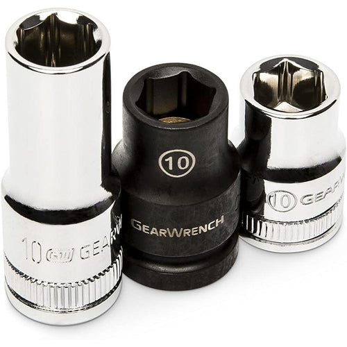 GEARWRENCH 10 Pc. 1/4" & 3/8" Drive 6 Pt. Single Size Socket Set, 10mm - 80319