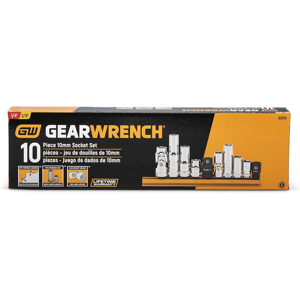 GEARWRENCH 10 Pc. 1/4" & 3/8" Drive 6 Pt. Single Size Socket Set, 10mm - 80319