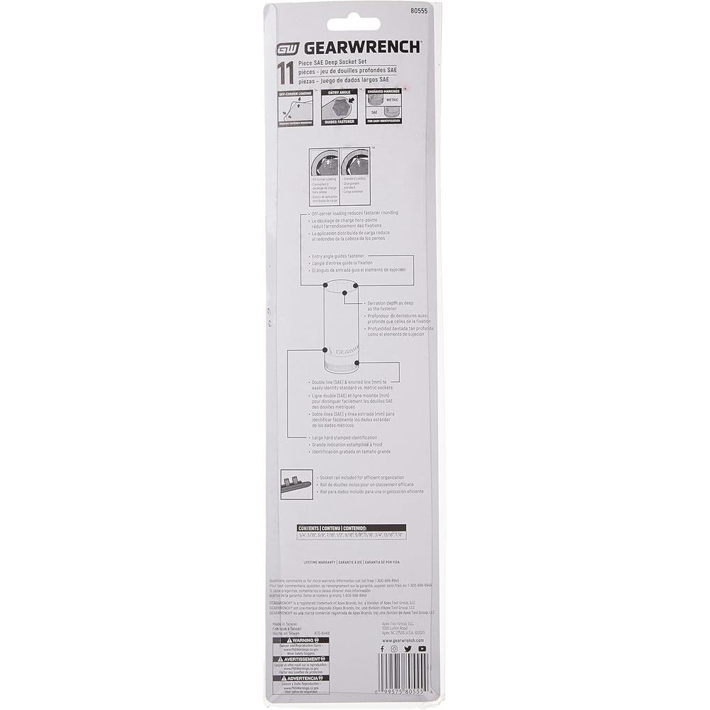 GEARWRENCH 11 Pc. 3/8" Drive 6 Point Deep SAE Socket Set - 80555