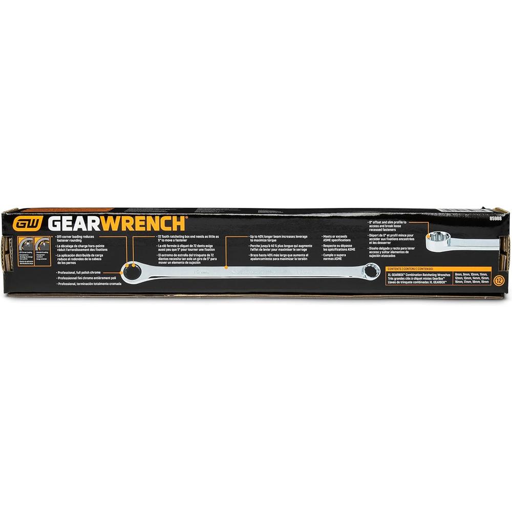 GEARWRENCH 12 Pc. 12 Point XL GearBox Double Box Ratcheting Metric Wrench Set - 85988