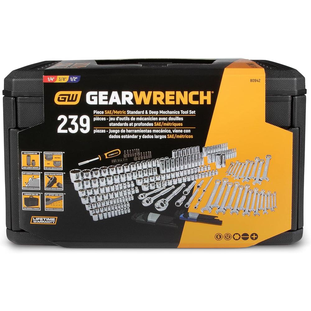 GEARWRENCH 239 Pc. Mechanics Tool Set in 3 Drawer Storage Box - 80942