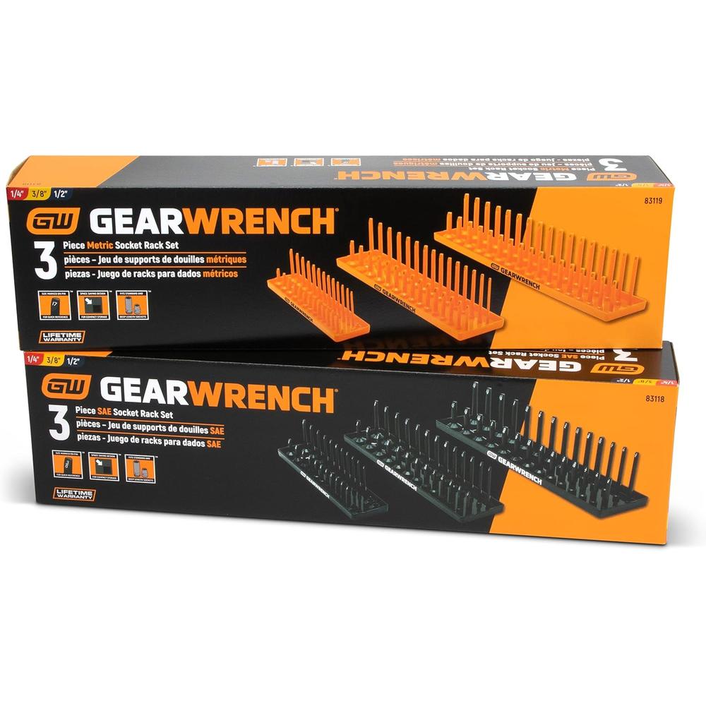 GEARWRENCH 3 Pc. 1/4", 3/8" & 1/2" Drive SAE Socket Storage Tray Set, Black - 83118
