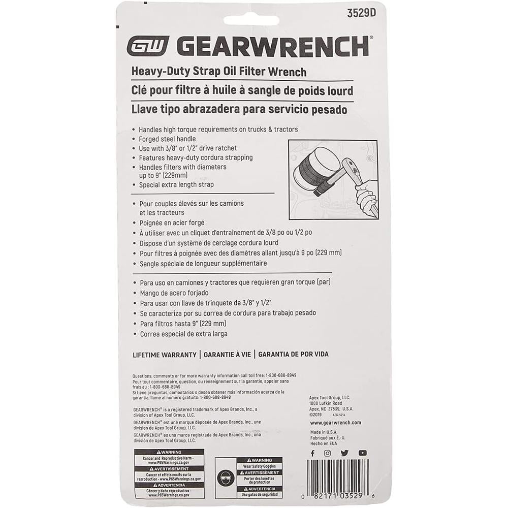GEARWRENCH 3/8" & 1/2" Drive Heavy-Duty Oil Filter Strap Wrench - 3529D