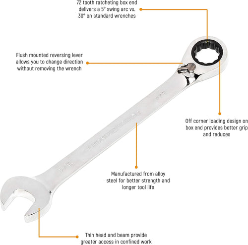 GEARWRENCH 3/8" 12 Point Reversible Ratcheting Combination Wrench - 9526ND