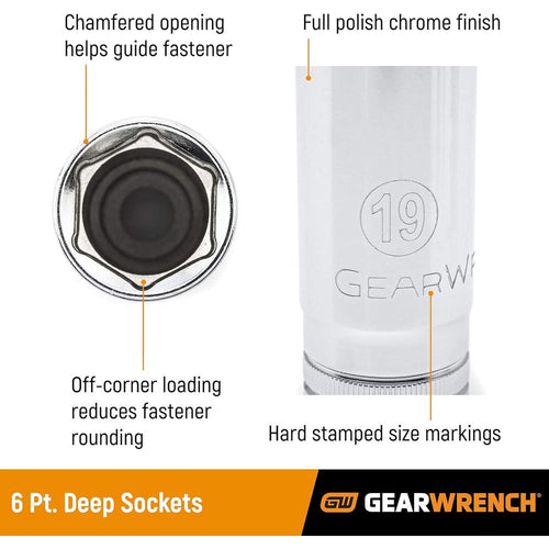 GEARWRENCH 3/8" Drive 6 Pt. Deep Socket 1", SAE - 80593