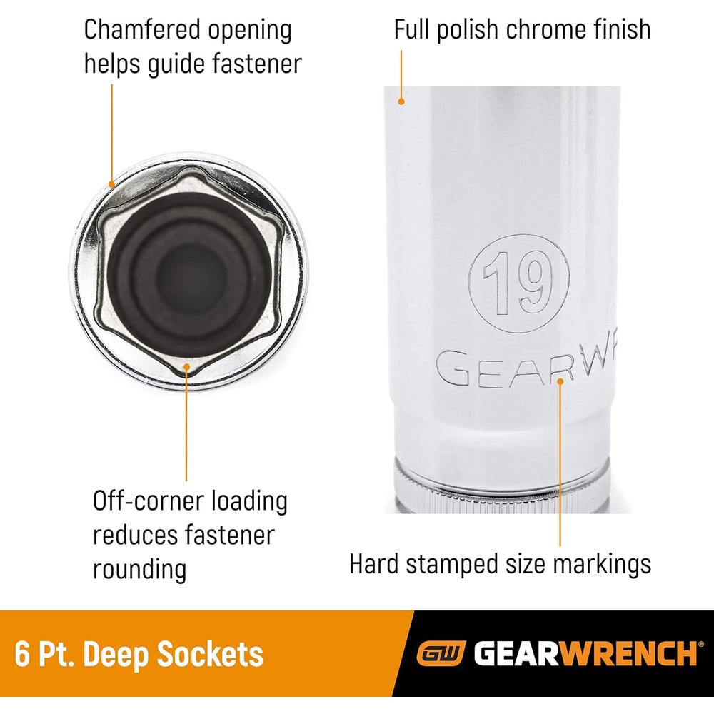 GEARWRENCH 3/8" Drive 6 Pt. Deep Socket, 20mm - 80406