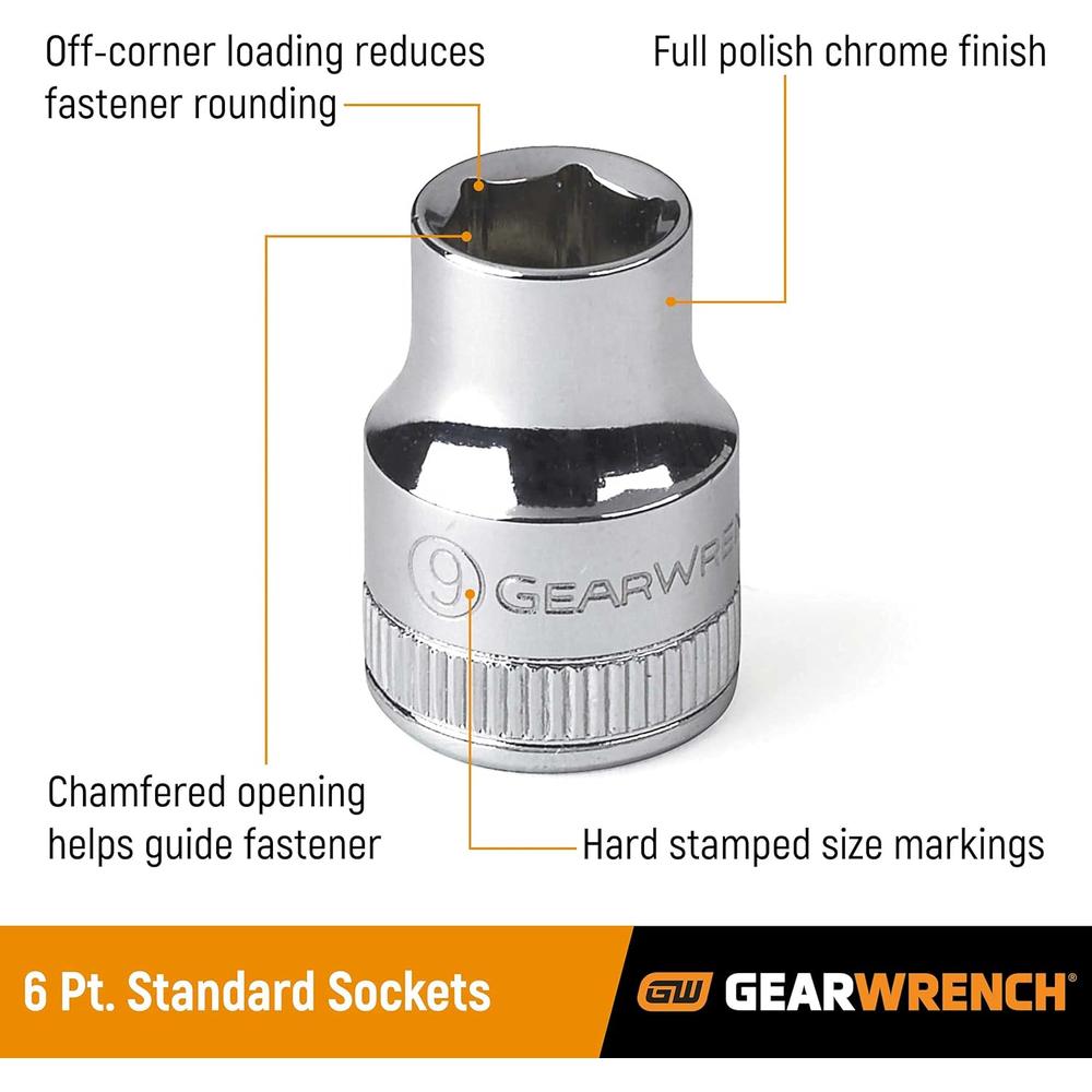 GEARWRENCH 3/8" Drive 6 Pt. Standard Socket, 10mm - 80378