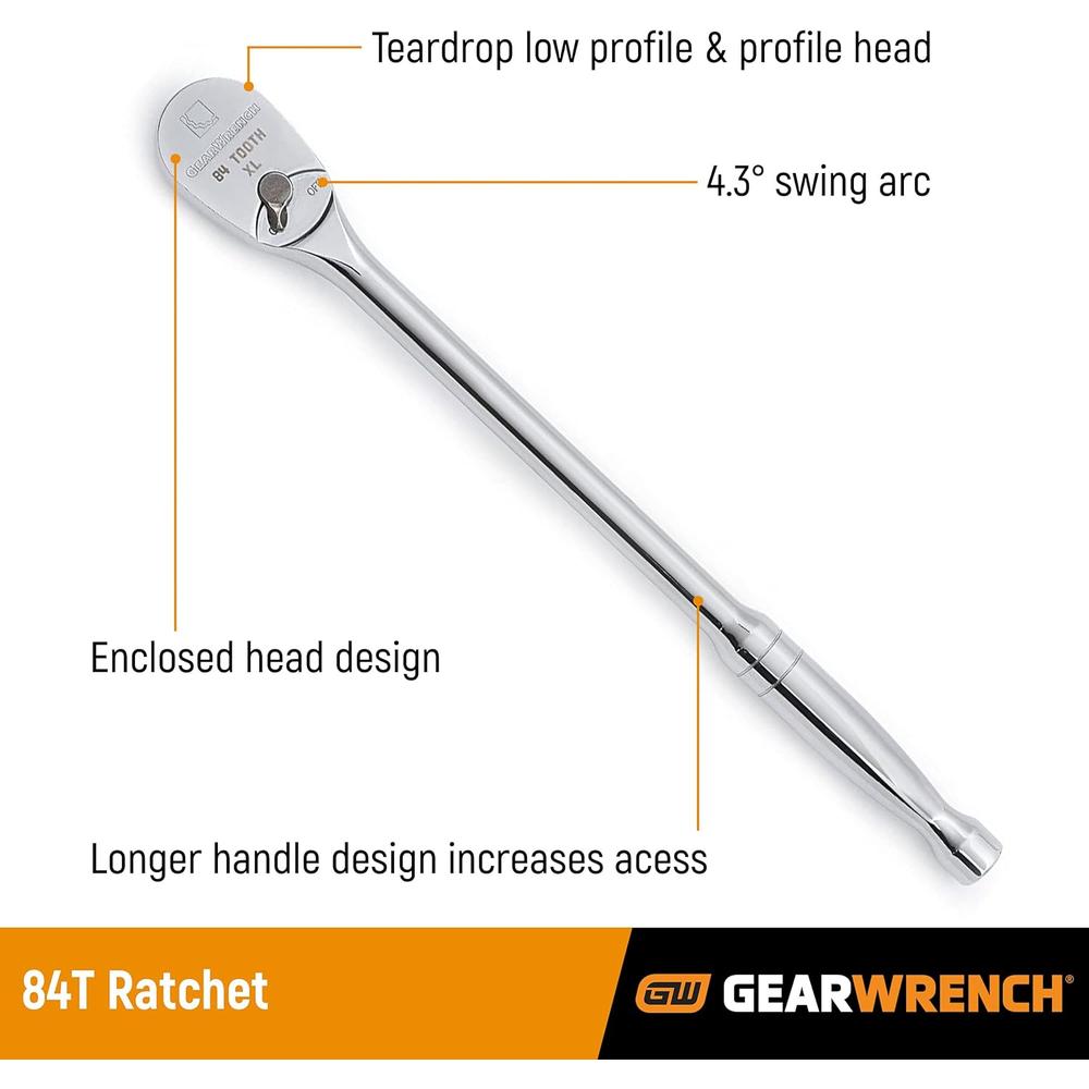 GEARWRENCH 3/8" Drive Long Handle Teardrop Ratchet 11", 84 Tooth - 81264