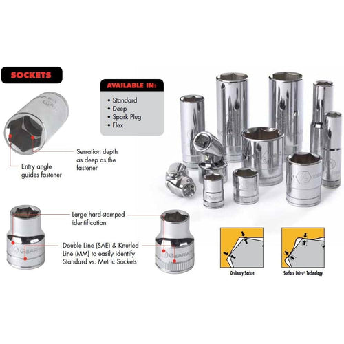 GEARWRENCH 3/8" Drive Metric Flex Socket 16mm, 6 Point - 80339