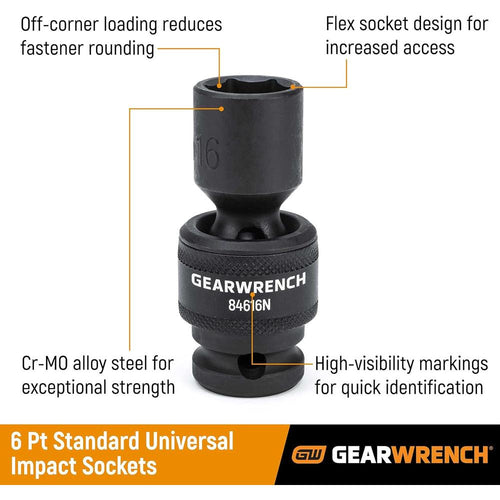 GEARWRENCH 3/8" Drive Standard Universal Impact Metric Socket 15mm, 6 Point - 84361N