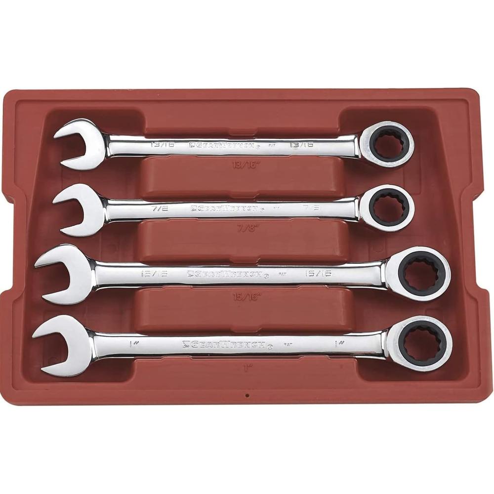 GEARWRENCH 4 Pc. 12 Point Ratcheting Combination SAE Wrench Set - 9309D.Chrome