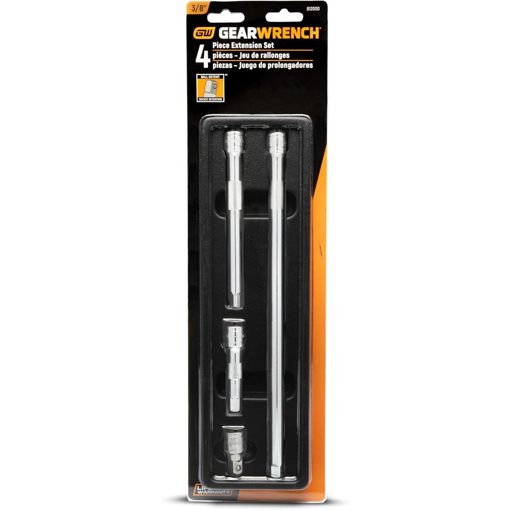 GEARWRENCH 4 Pc. 3/8" Drive Extension Set, 1-1/2", 3", 6" & 12" - 81200D