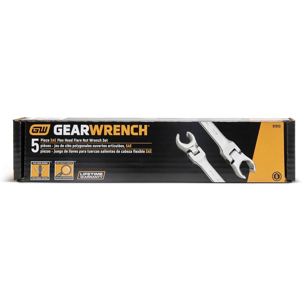 GEARWRENCH 5 Pc. Flex Head Flare Nut SAE Wrench Set - 81910