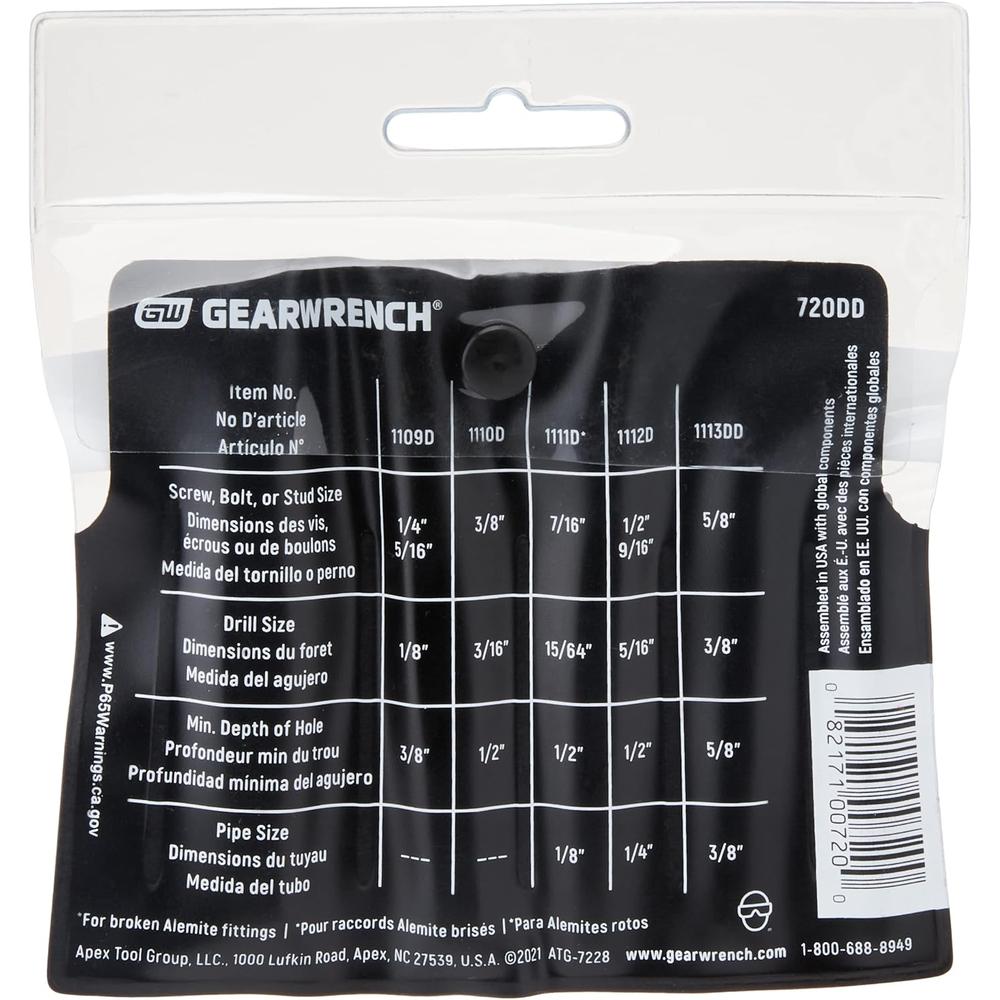 GEARWRENCH 5 Pc. Straight Fluted Screw Extractor Set - 720DD