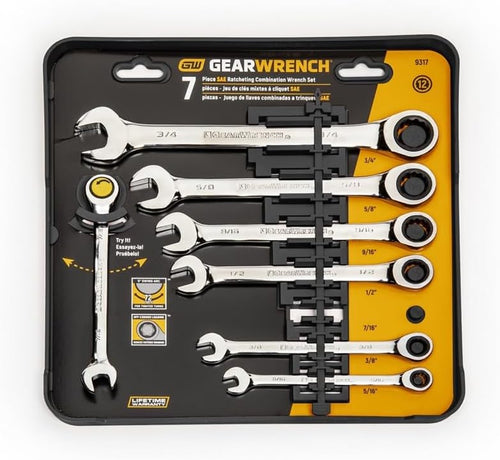 GEARWRENCH 7 Pc. 12 Point Ratcheting Combination SAE Wrench Set - 9317
