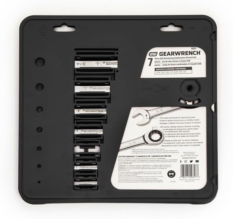 GEARWRENCH 7 Pc. 12 Point Ratcheting Combination SAE Wrench Set - 9317