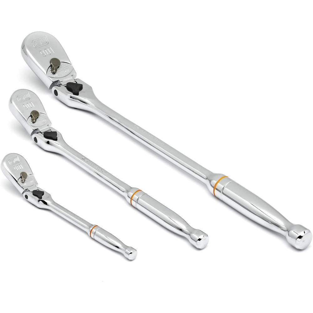GEARWRENCH 81276T 3pc 1/4", 3/8" & 1/2" Drive 90-Tooth Locking Flex Head Teardrop Ratchet Set
