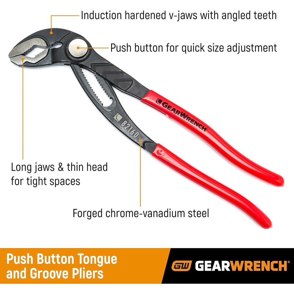 GEARWRENCH 82118 3 Pc. Push Button Tongue and Groove Plier Set