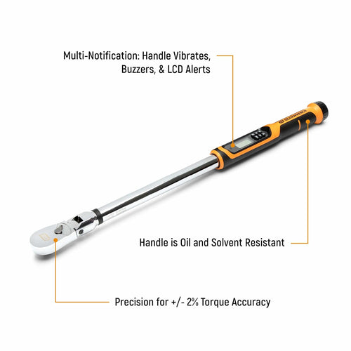 GEARWRENCH 85079 1/2" Flex Head Electronic Torque Wrench with Angle 25-250'/Lbs.