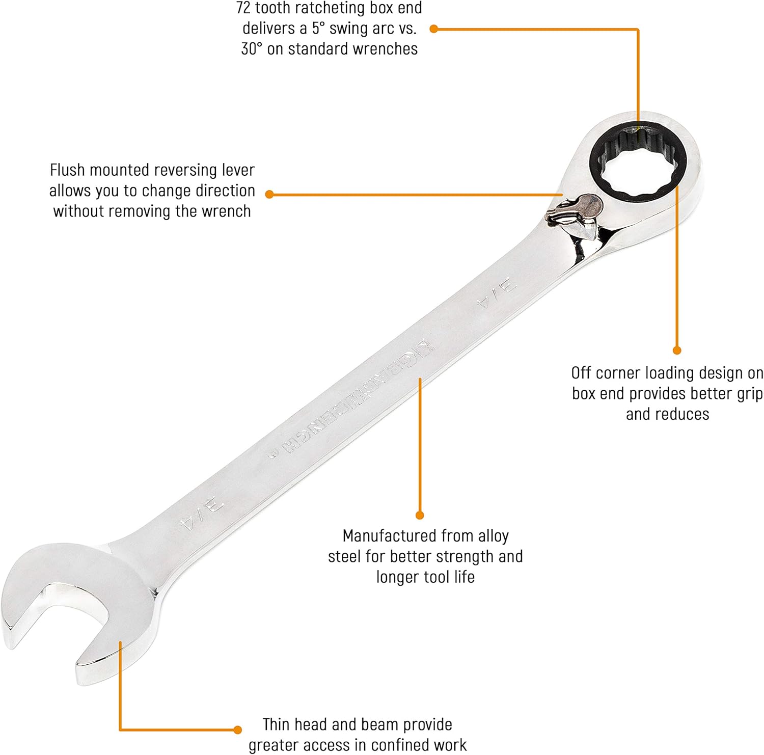 GEARWRENCH 86624 24mm 12 Point Reversible Ratcheting Combination Wrench