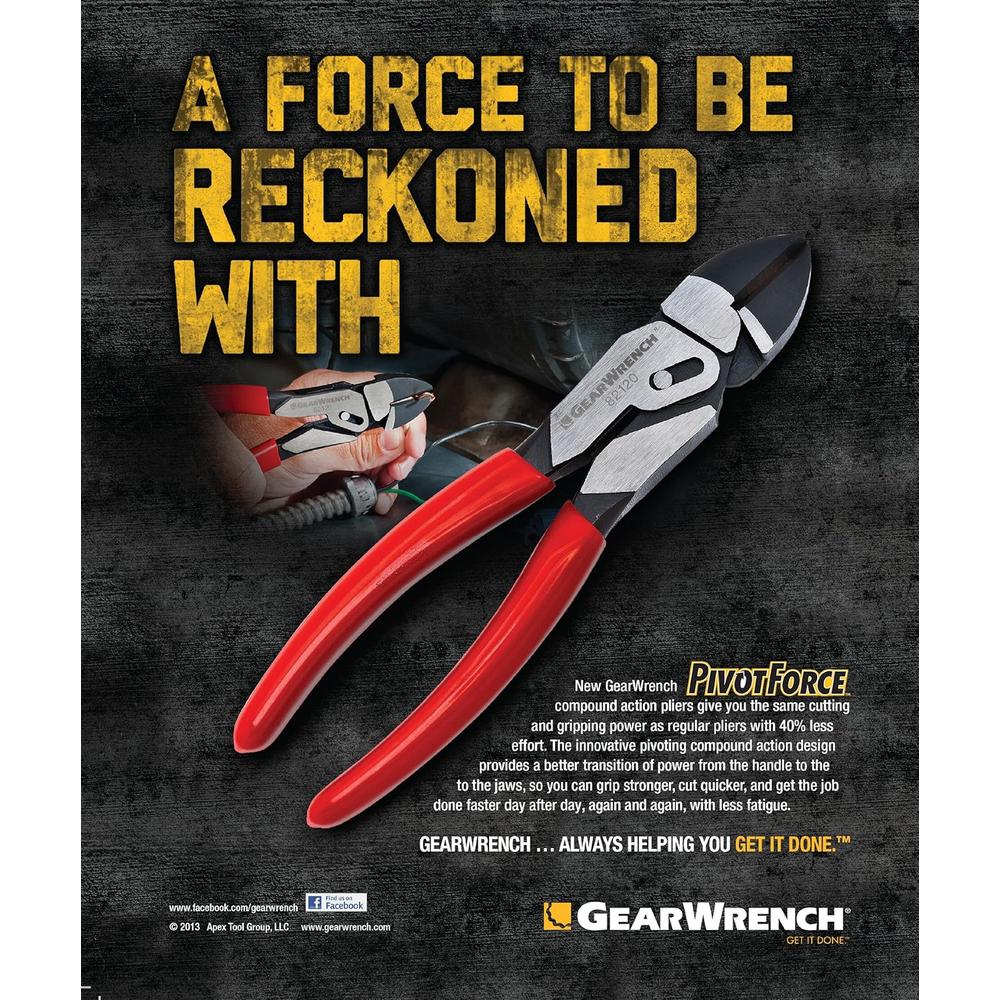GEARWRENCH PivotForce Diagonal Cutting Compound Action Pliers, 8" - 82120