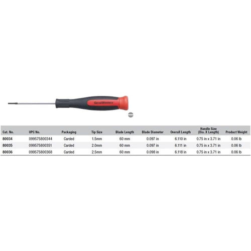 GEARWRENCH Slotted Mini Dual Material Screwdriver 2.5mm x 60mm - 80036
