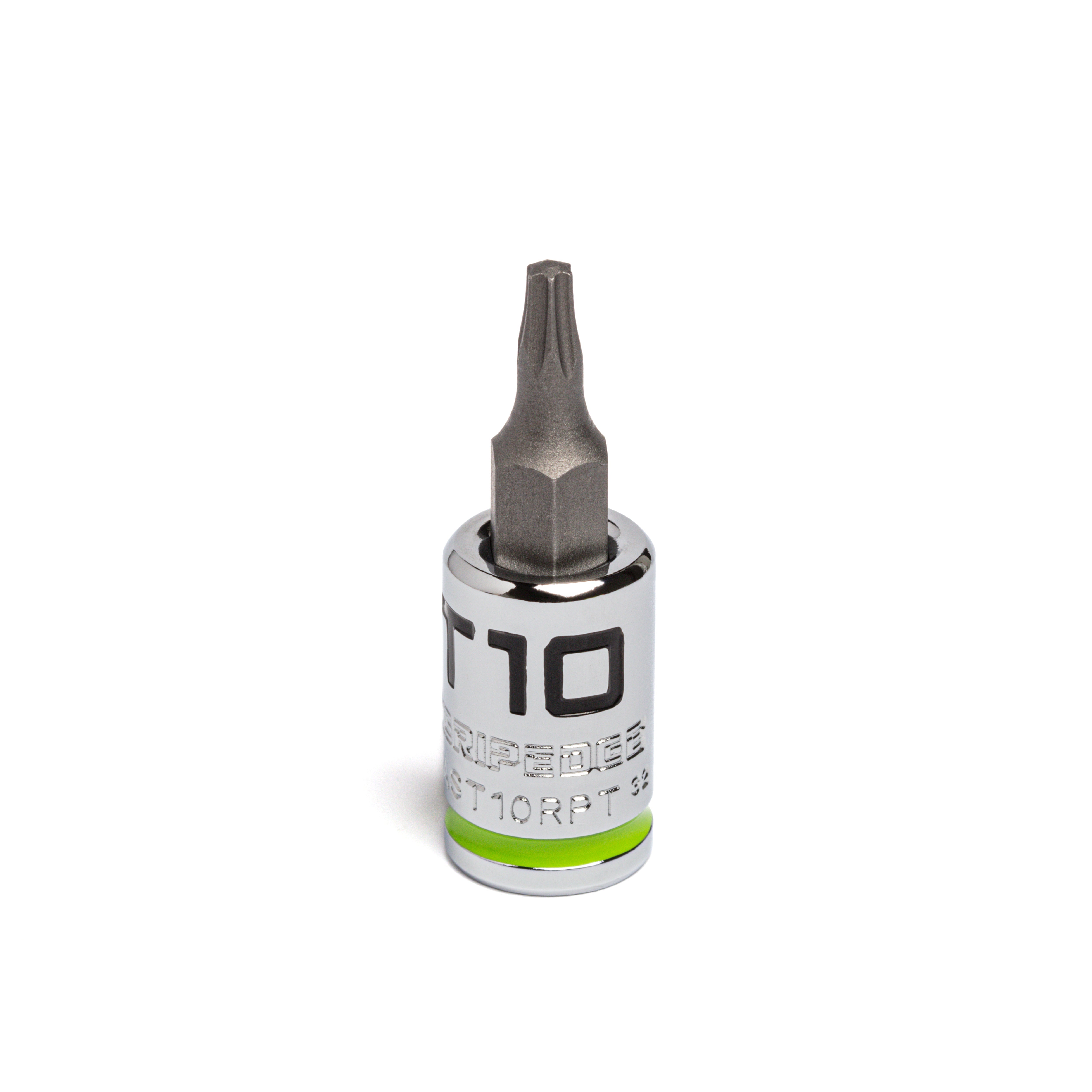 GripEdge GEAST10RPT T10 1/4" Drive RPT Star Bit Socket with chrome body and green identification band
