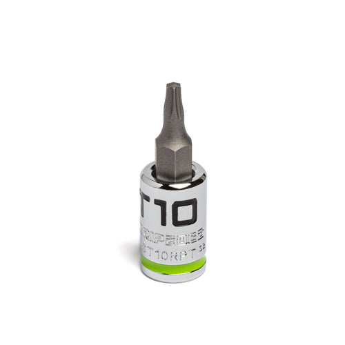 GripEdge GEAST10RPT T10 1/4" Drive RPT Star Bit Socket with chrome body and green identification band