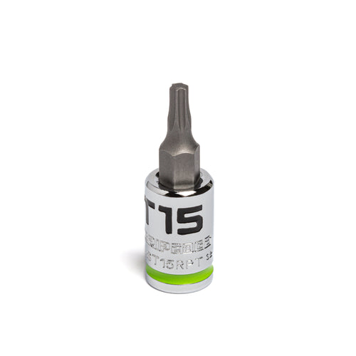 GripEdge GEAST15RPT T15 1/4" Drive RPT Star Bit Socket, chrome body with green accent ring
