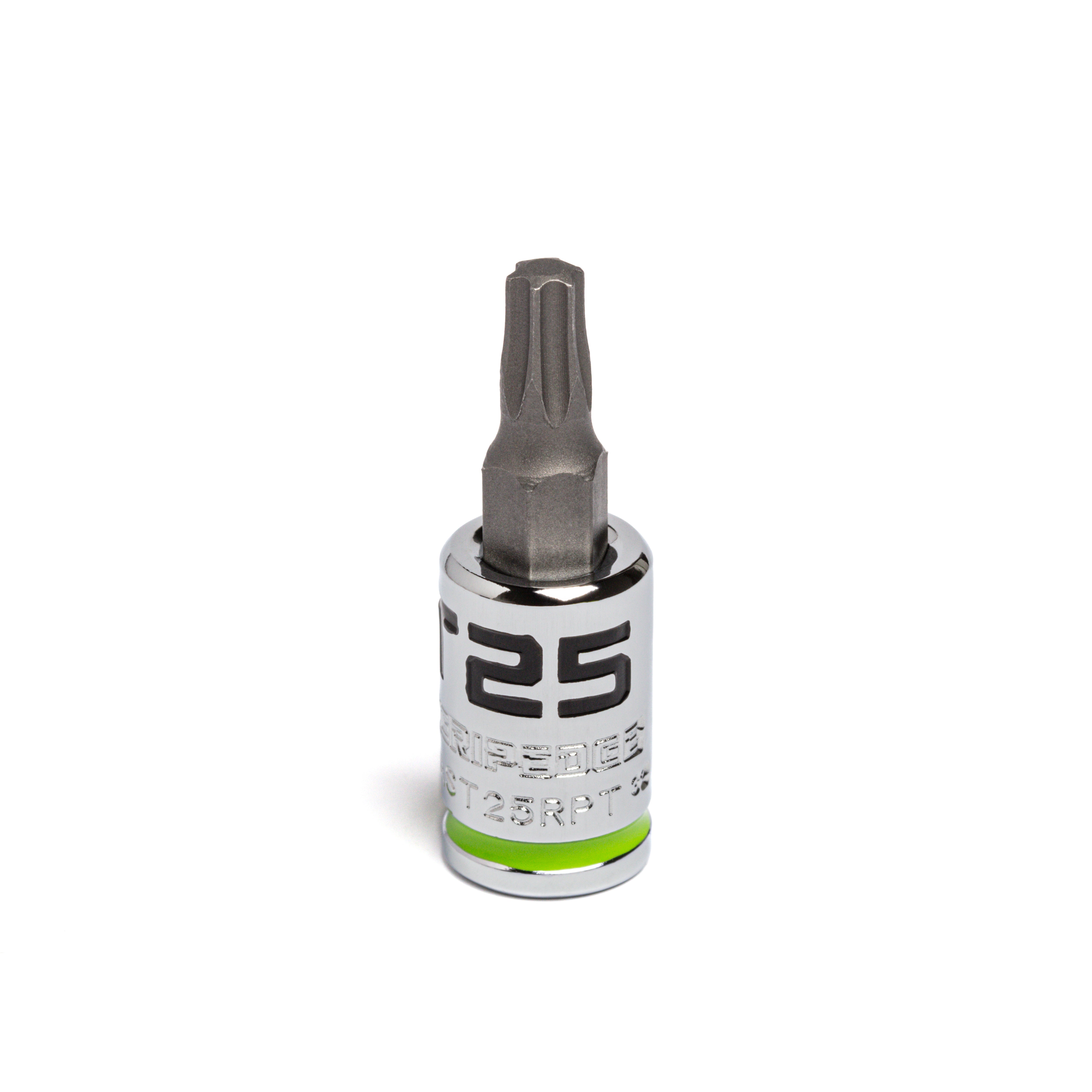 GripEdge GEAST25RPT T25 1/4-Inch Drive RPT Star Bit Socket with chrome body and green band