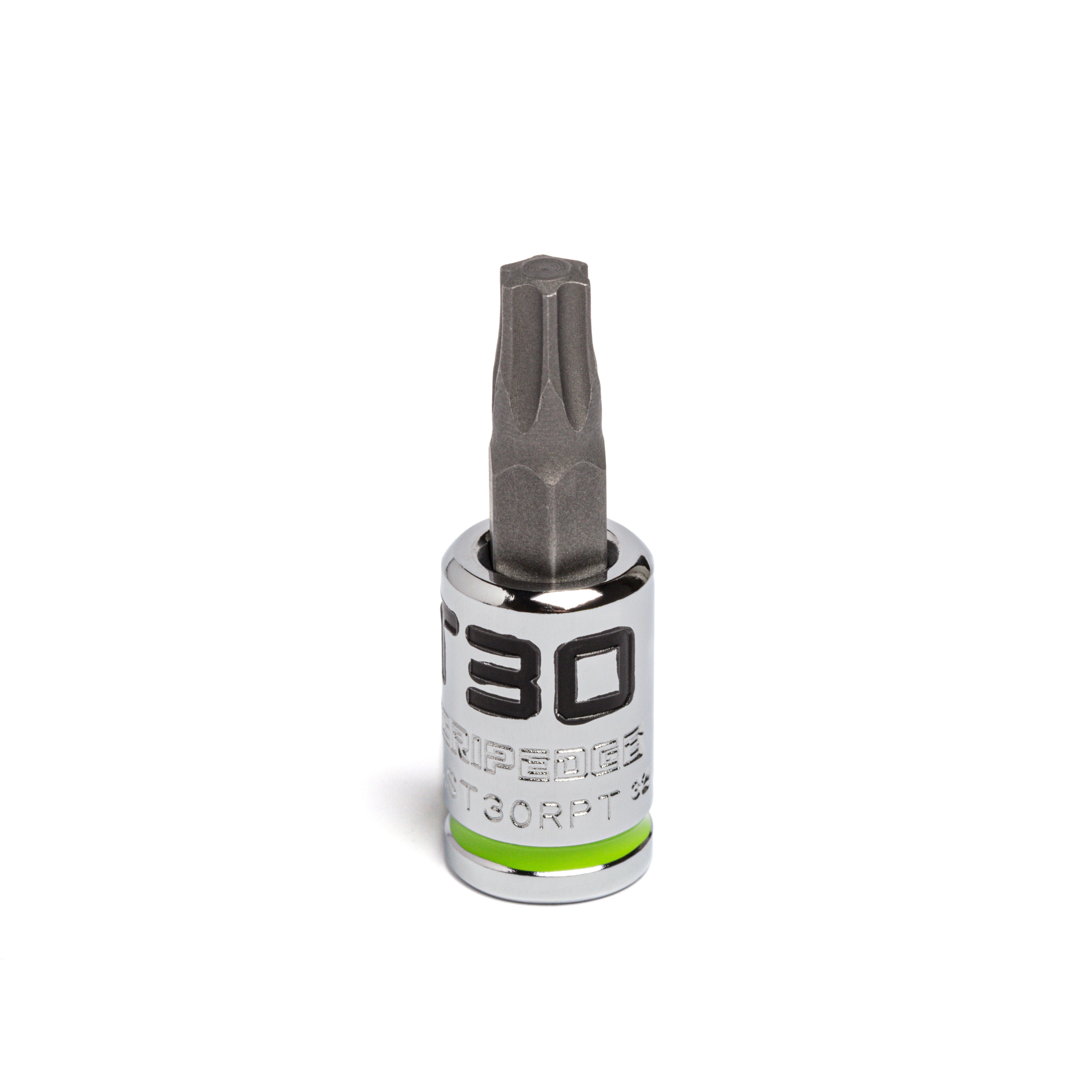 GripEdge GEAST30RPT T30 1/4" Drive RPT Star Bit Socket, chrome body with green ring and T30 size marking