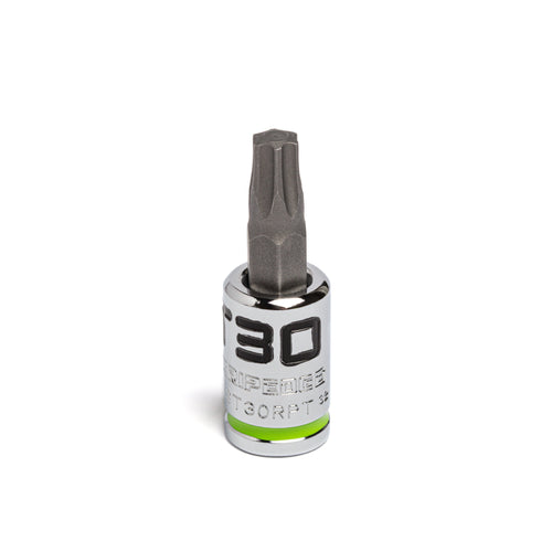 GripEdge GEAST30RPT T30 1/4" Drive RPT Star Bit Socket, chrome body with green ring and T30 size marking