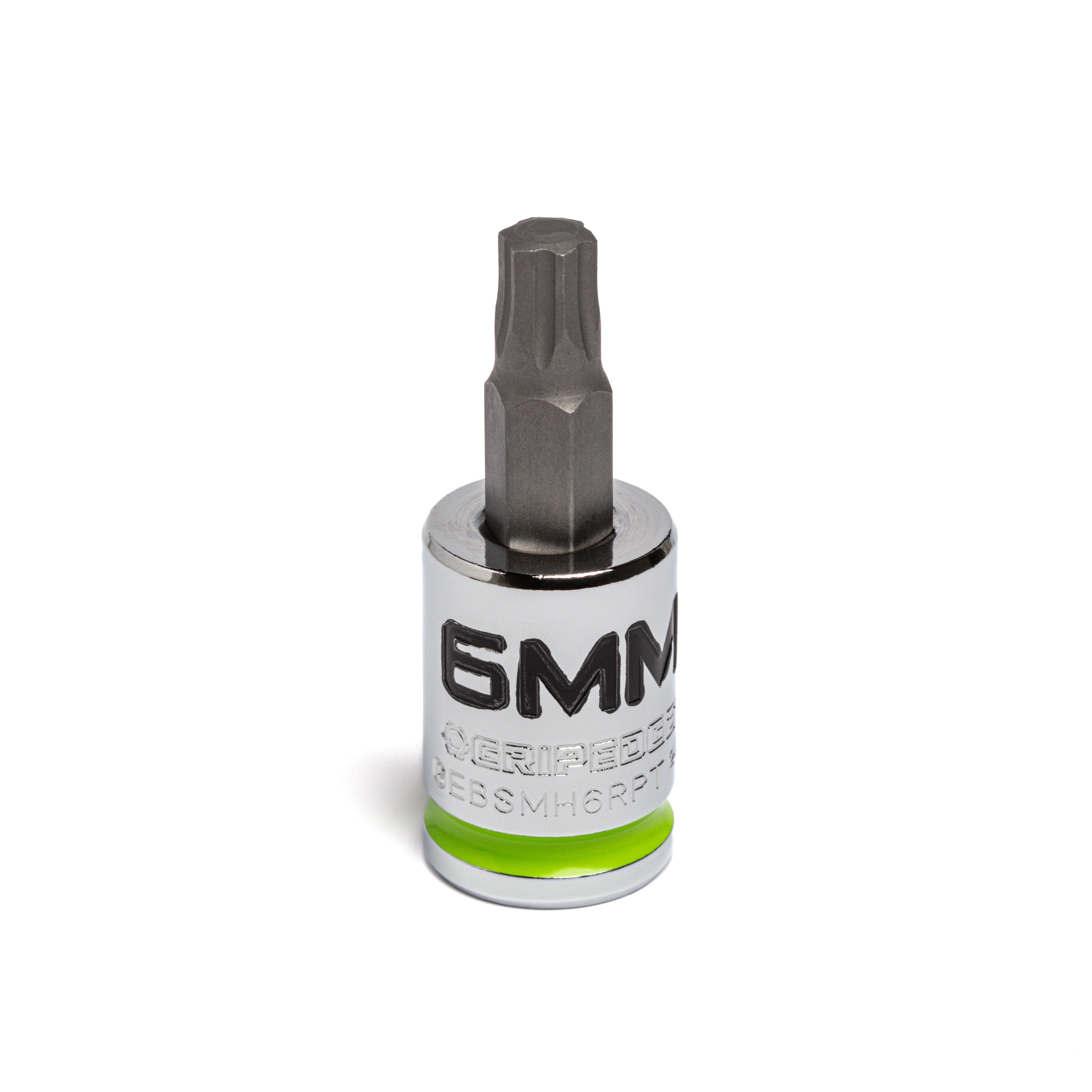GripEdge GEBSMH6RPT 6mm 3/8 Drive Short RPT Hex Bit Socket with chrome finish and green band