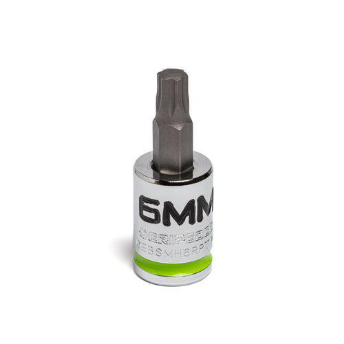 GripEdge GEBSMH6RPT 6mm 3/8 Drive Short RPT Hex Bit Socket with chrome finish and green band