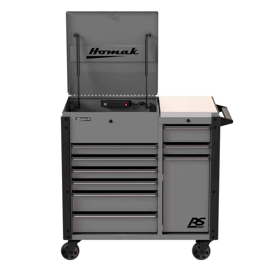 Homak RD06044090 44in RS Pro 9-Drawer Flip Top Power Service Cart