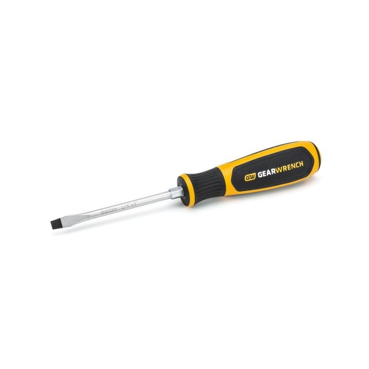 Single Gearwrench slotted dual material screwdriver closeup on white background