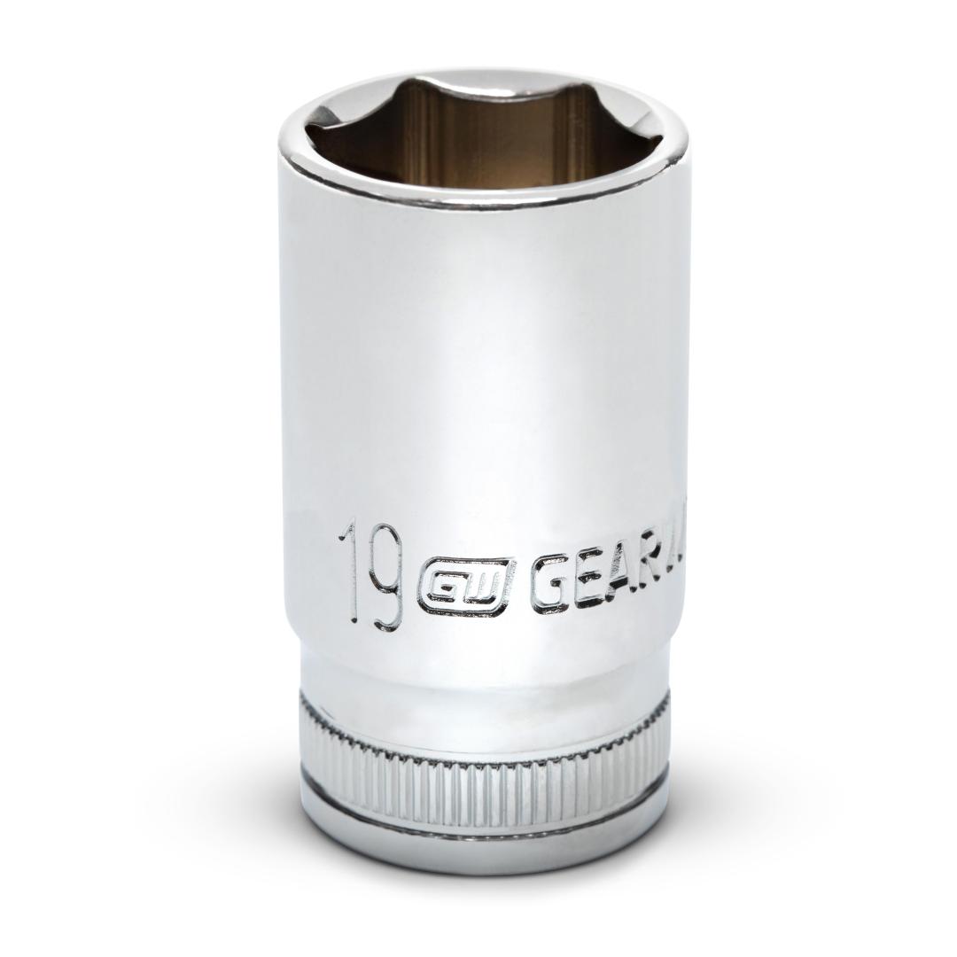 Gearwrench 80401S-06 3/8" Drive 6 Point Mid Length Metric Socket 19mm - front view