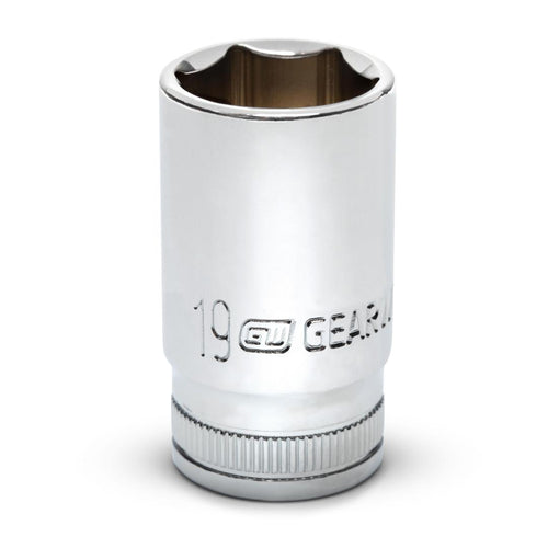 Gearwrench 80401S-06 3/8" Drive 6 Point Mid Length Metric Socket 19mm - front view