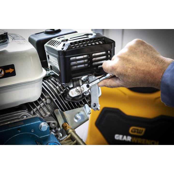 Gearwrench 81054 120XP Flex Head Ratchet in use on small engine