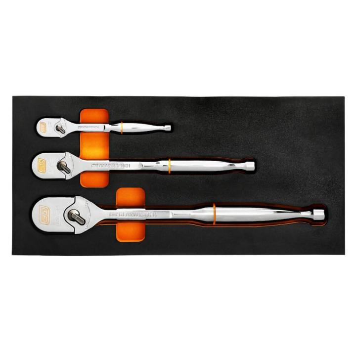 Gearwrench 81206XP 3-piece ratchet set stored in premium EVA foam tray