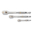 Gearwrench 81206XP 3-piece 1/4, 3/8 and 1/2 Drive 120XP Full Polish Teardrop Ratchet Set on white background