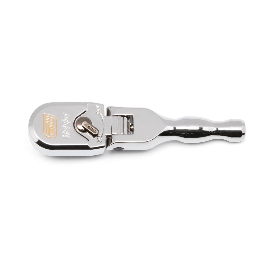 Gearwrench 81212XP 3/8" Drive 120XP Stubby Flex Head Teardrop Ratchet - main product shot, full polish chrome finish