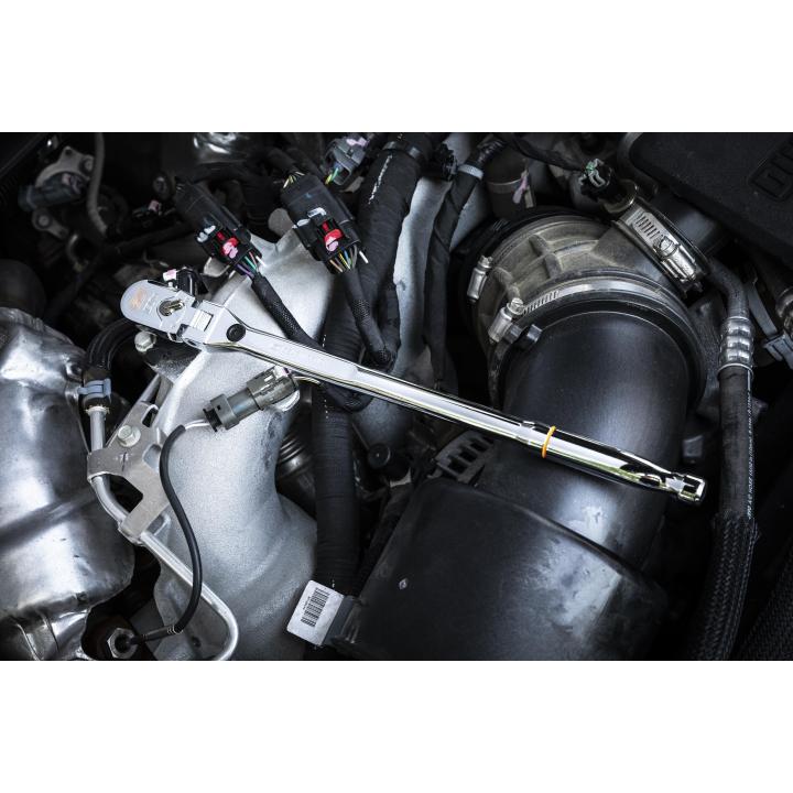 Gearwrench 81297 120XP Locking Flex Head Ratchet shown in use inside a vehicle engine bay
