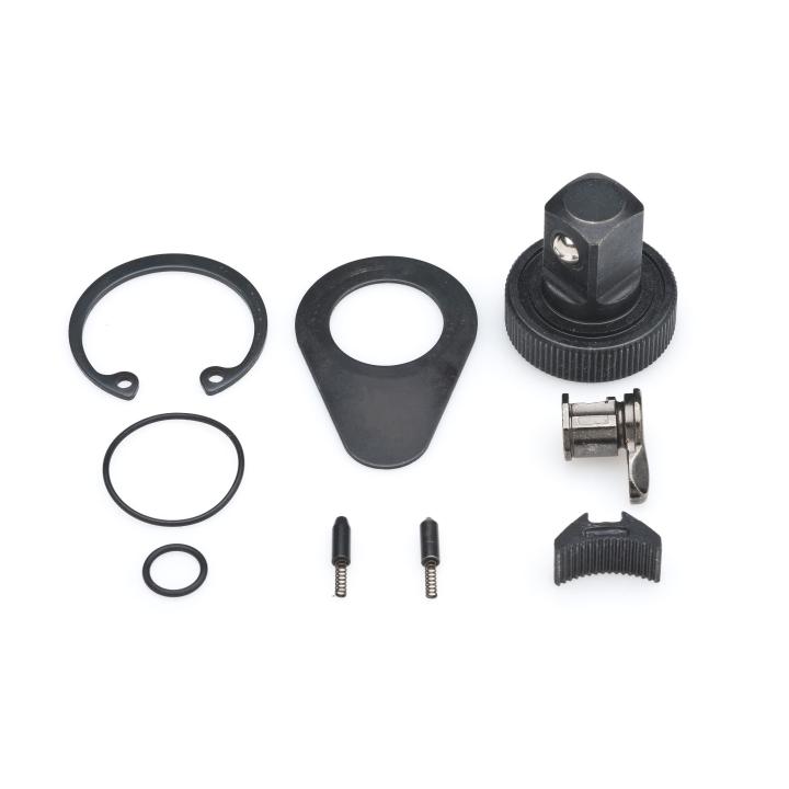 Gearwrench ratchet repair kit components including drive head, springs, o-rings, and hardware on white background