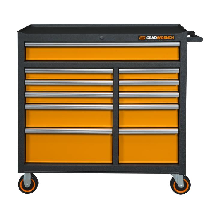 Gearwrench GSX Rolling Cabinet black and orange 11-drawer rolling tool cabinet on caster wheels