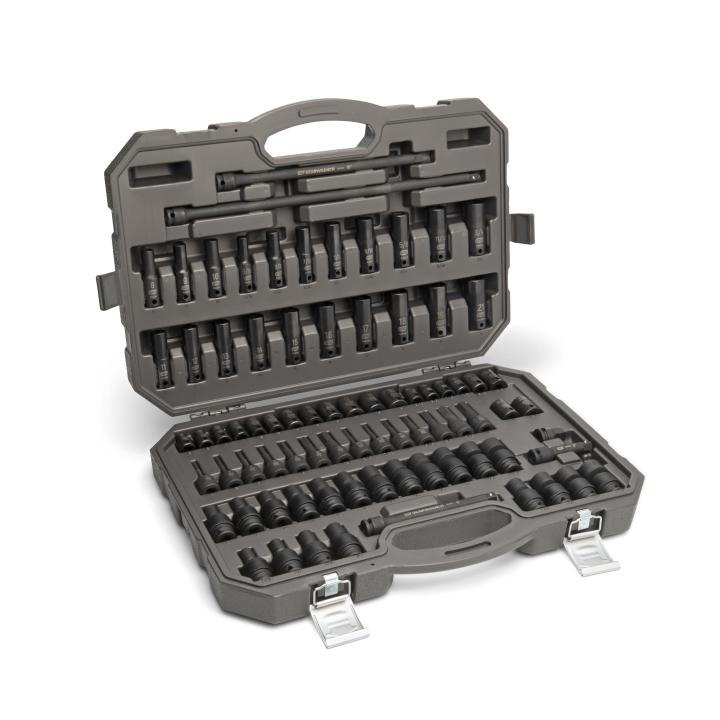 Gearwrench 89095 65pc Impact Socket Set organized in included blow mold storage case