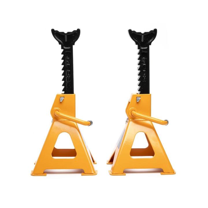 Gearwrench GWJS3T 3-Ton Ratcheting Jack Stands 2-Pack, side angle view showing ratcheting bar mechanism