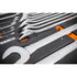 Close-up of Gearwrench GWMSCWL12MM Metric Combination Wrenches arranged in black and orange foam tray