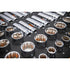 Close-up of full polish chrome sockets organized in orange and black foam storage tray